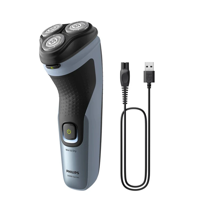 Ξυριστική μηχανή Philips X3063/00 — Μαύρο/Μπλε, Υγρή & Στεγνή, 3 κεφαλές, 45 λεπτά
