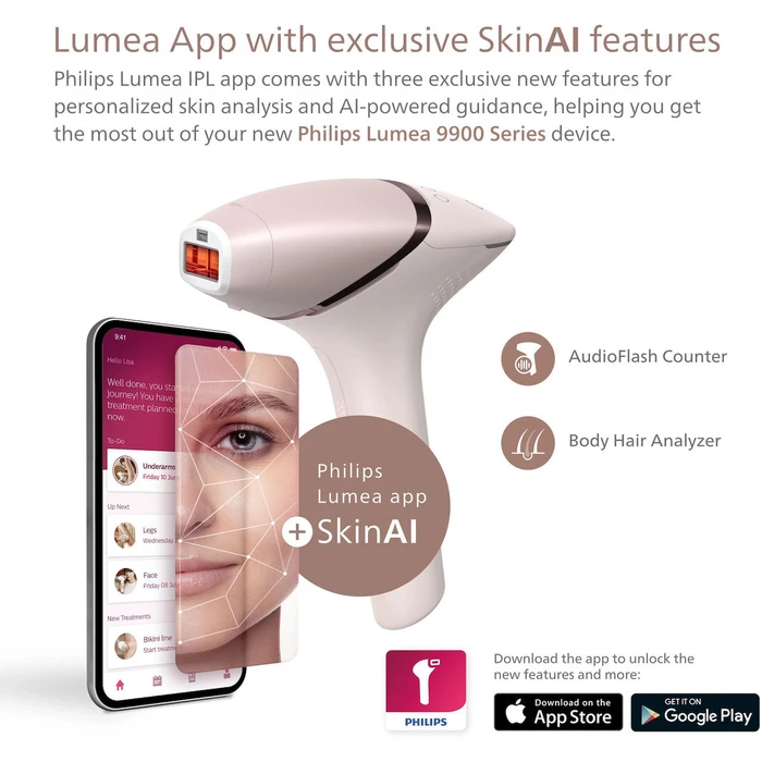 Φορητή αποτριχωτική συσκευή Philips Lumea IPL 9900 SkinAI BRI953/02 (Ροζ/Ροζ-Χρυσό)