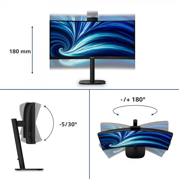 Philips 34B2U3600CH 34" (86.4 cm) UltraWide Curved VA Monitor 3440x1440 21:9 120Hz USB-C