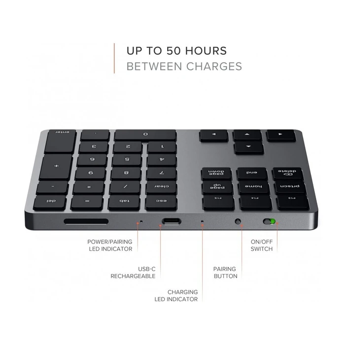 Satechi Aluminum Extended Ασύρματο Bluetooth Αριθμητικό Πληκτρολόγιο - Γκρι