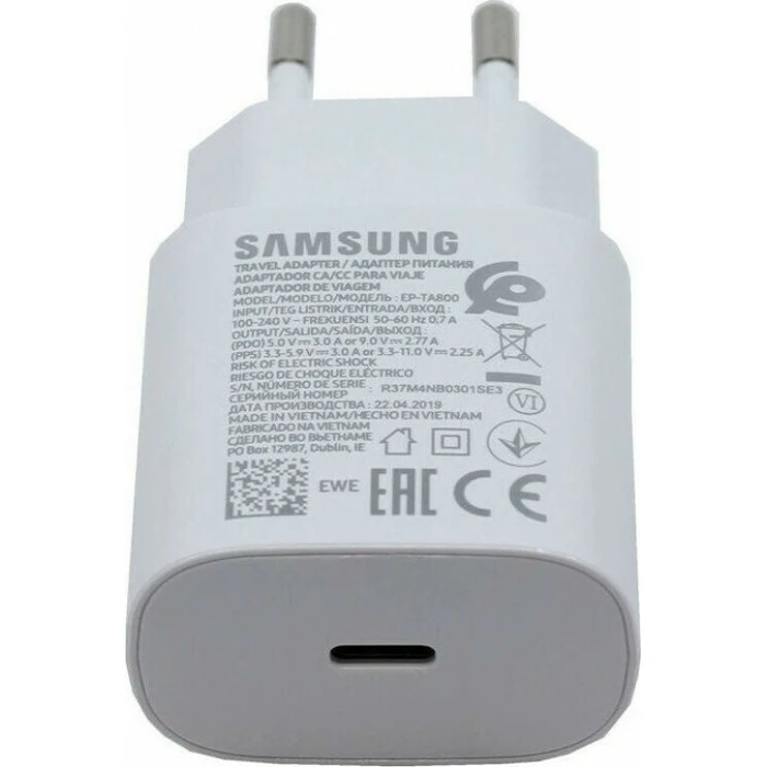 Samsung Φορτιστής Χωρίς Καλώδιο με Θύρα USB-C 25W Power Delivery Λευκός (EP-TA800N Bulk)