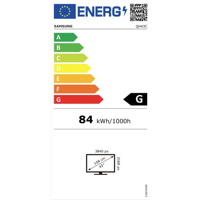 Samsung LH43QHCEBGCXEN - 43" 4K UHD Digital Signage Display, 700 nits, 24/7, Tizen 7