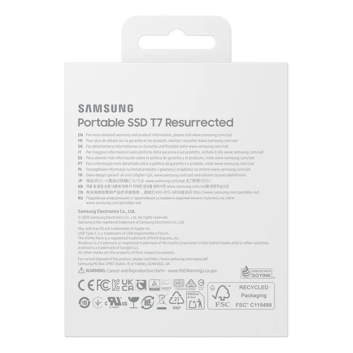 Samsung Portable SSD T7 Resurrected 1TB - Φορητός SSD USB‑C Ασημί