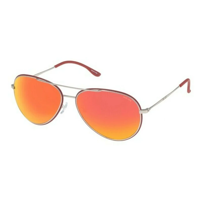 Police Ανδρικά/Unisex Γυαλιά Ηλίου S8299M58Q05R — Ασημί Μεταλλικό Σκελετό, Κόκκινοι Φακοί, Διαστάσεις 58/15/140