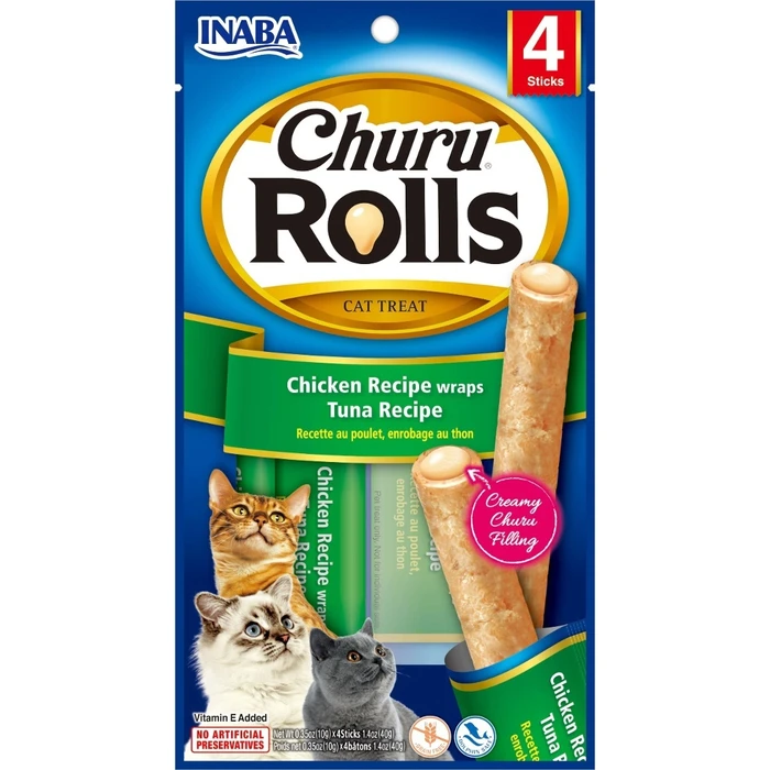 Inaba Churu Rolls Treats Stick with Tuna for Adult Cats 4 x 10 g (IN731 / EU731)