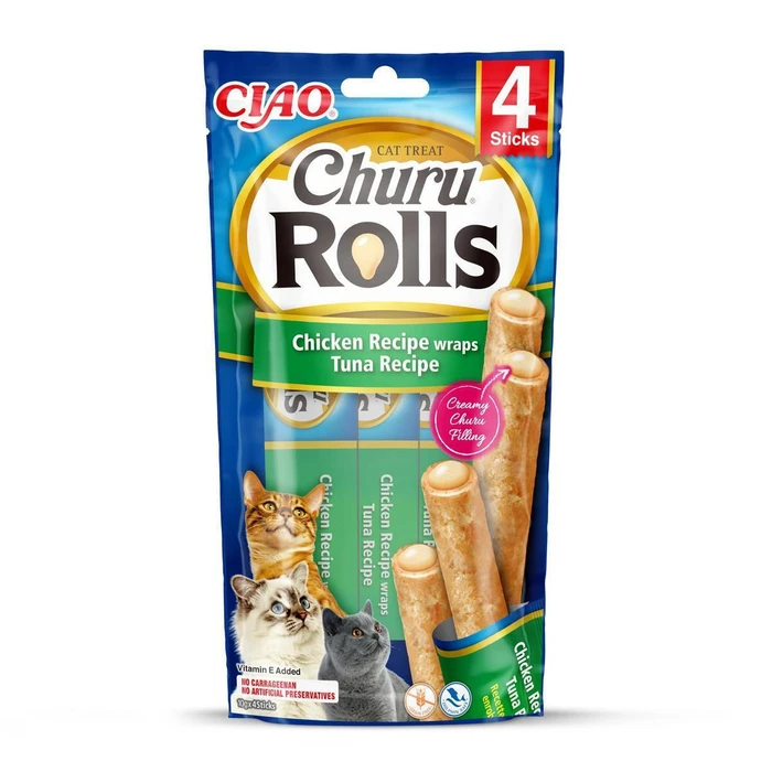 Inaba Churu Rolls Treats Stick with Tuna for Adult Cats 4 x 10 g (IN731 / EU731)