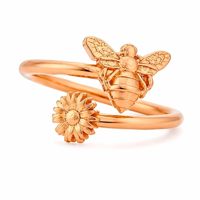 Alex and Ani Women's Rose-Plated Gold Tone Ring, Size 55 – Rose Plated Bee Ring