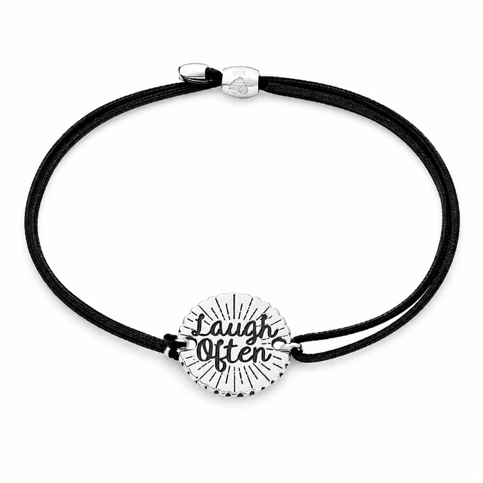 Alex and Ani Bracelet A17KCLOS 20cm Unisex - Nylon Bracelet with "Laugh More" Charm, Black Dial