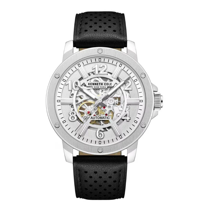Kenneth Cole Men's Automatic Watch KCWGX0064003, 44mm, Grey Dial, Black Leather Strap