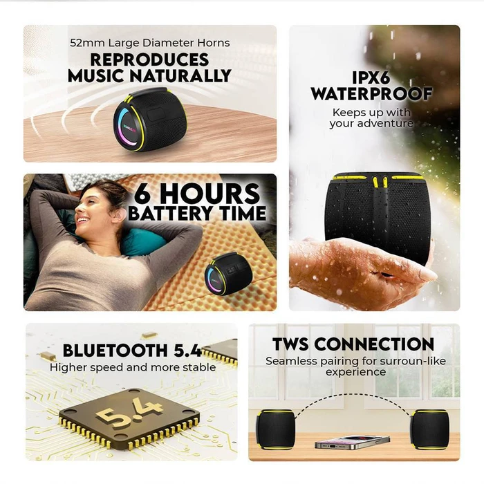 Portable Speaker SonicGear SonicGo Boom 2 Black Bluetooth 5.4 IPX5 Type C