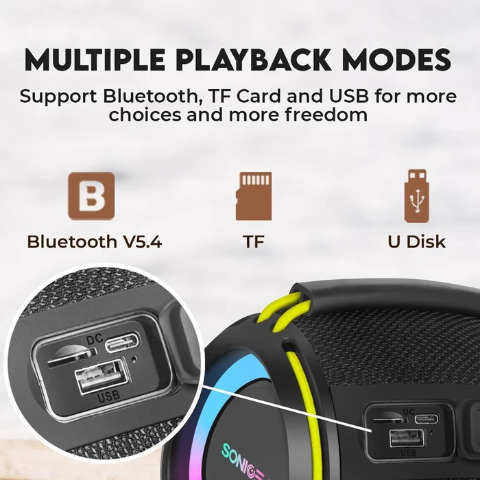 Portable Speaker SonicGear SonicGo Boom 2 Black Bluetooth 5.4 IPX5 Type C