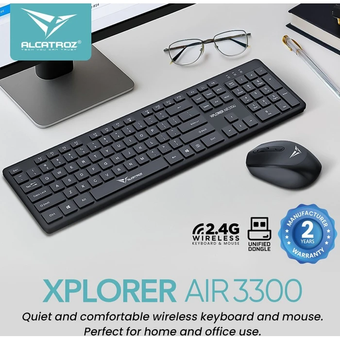 Alcatroz Silent Ασύρματο Πληκτρολόγιο και Ποντίκι 2.4G 1600DPI Μαύρο