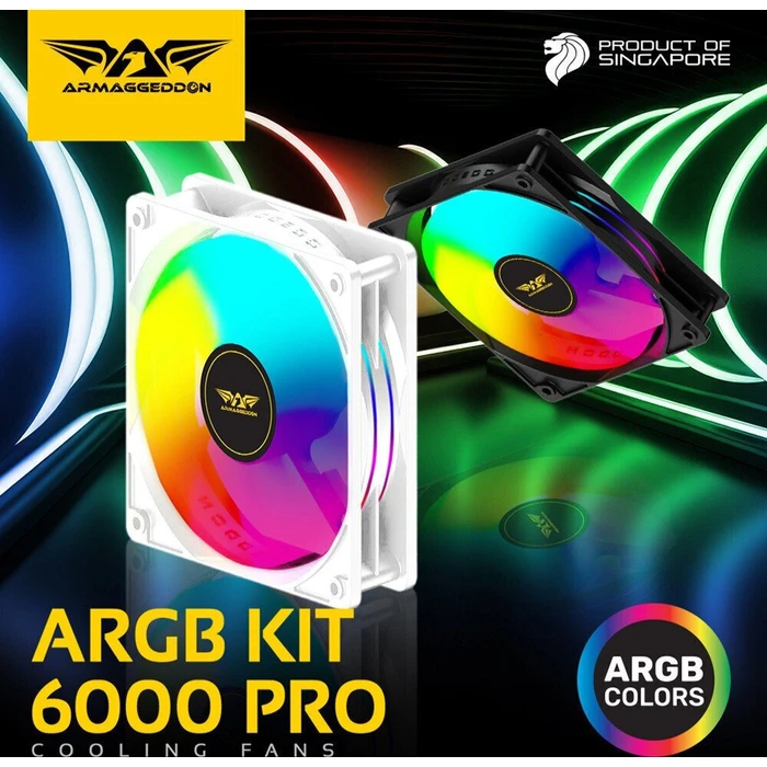 Cooling Fans ARMAGGEDDON Durable Silent Fan ARGB Kit 6000 Pro 4 Pack White