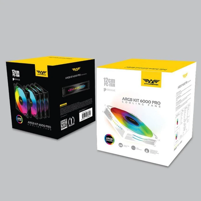Cooling Fans ARMAGGEDDON Durable Silent Fan ARGB Kit 6000 Pro 4 Pack White