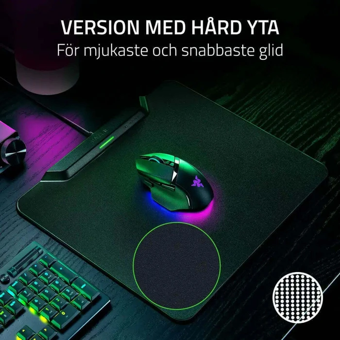 Razer Hyperflux V2 Σκληρό Ασύρματο Charging Puck Gaming Mousepad Αντιολισθητική Rubber Βάση