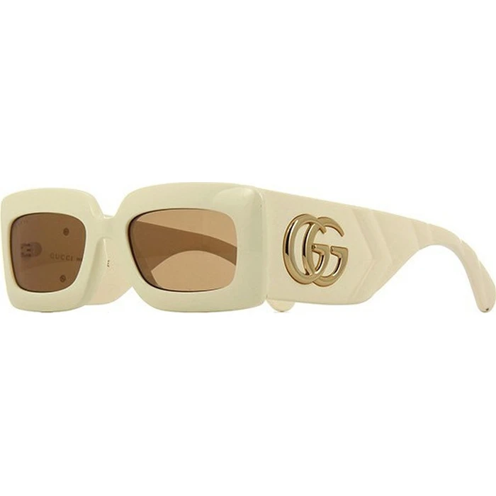 Gucci Γυναικεία Γυαλιά Ηλίου με Λευκό Κοκκάλινο Σκελετό και Καφέ Φακό GG0811S-002