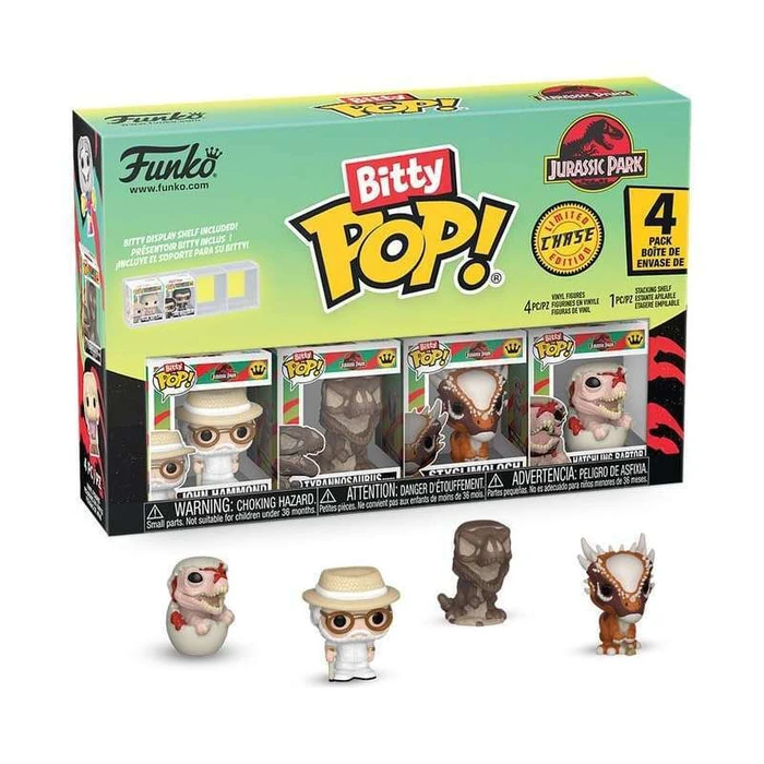Funko Bitty Pop! 4-Pack: Jurassic Park — John Hammond, Tyrannosaurus, Fossil, Stygimoloch, Velociraptor (Vinyl Figures)