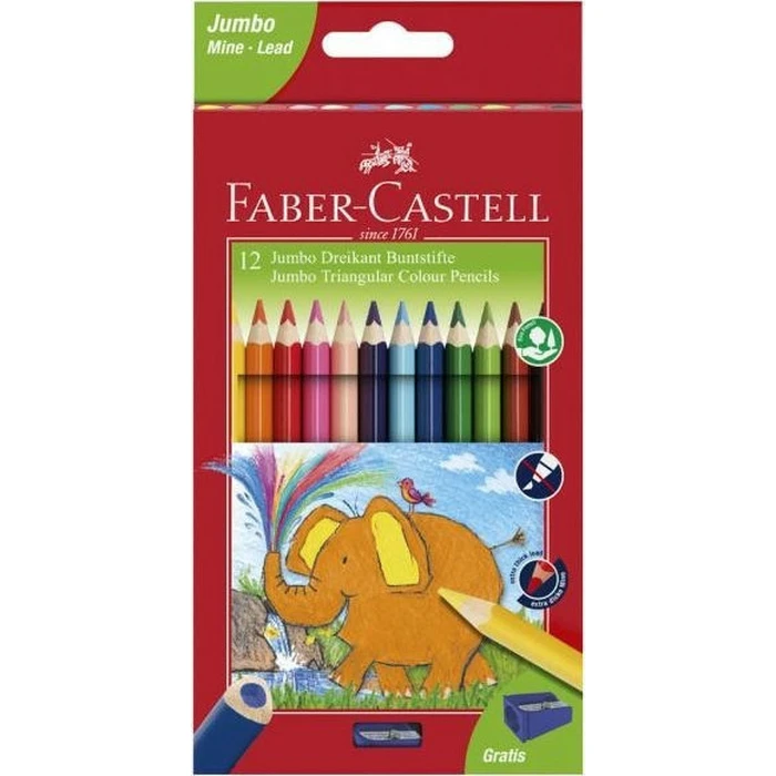FABER-CASTELL Triangular Jumbo Colored Pencils 5.4 mm - 12 pcs (Cardboard Box)