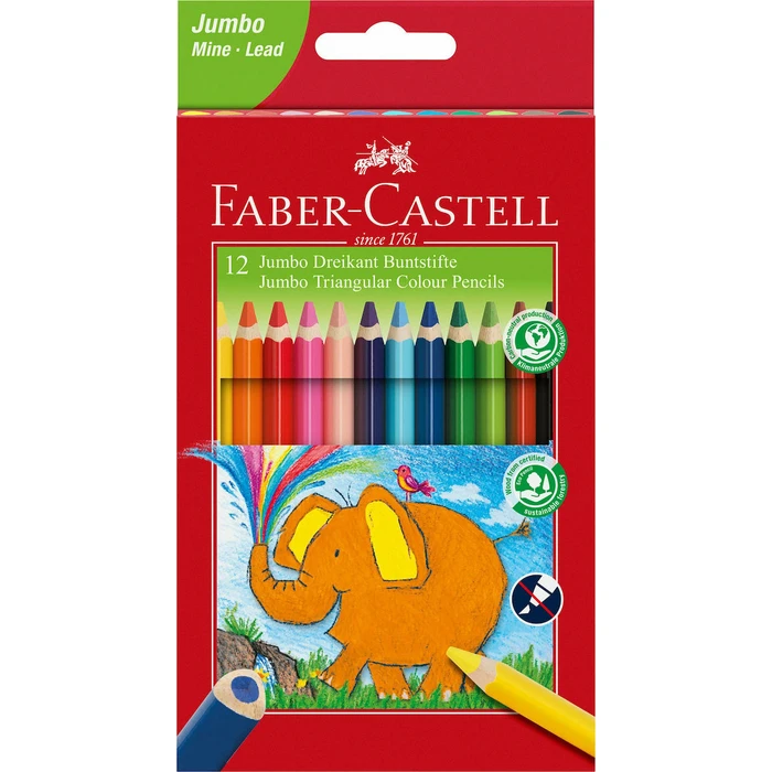 FABER-CASTELL Triangular Jumbo Colored Pencils 5.4 mm - 12 pcs (Cardboard Box)