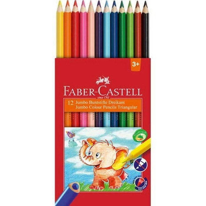 FABER-CASTELL Triangular Jumbo Colored Pencils 5.4 mm - 12 pcs (Cardboard Box)