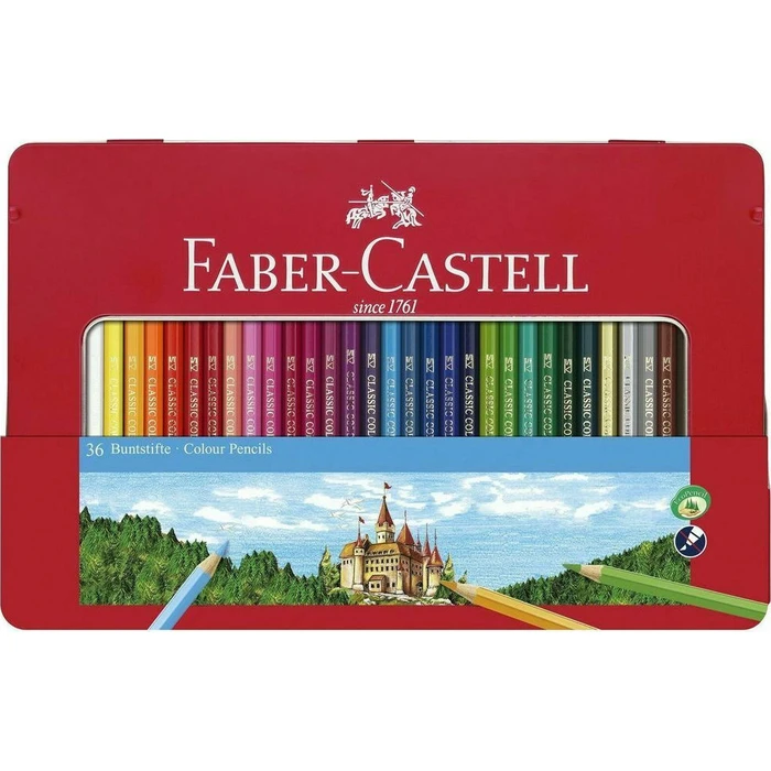 Μολύβια χρώματος Faber-Castell εξάγωνα σε μεταλλική κασετίνα 36 τεμ. (FABER-CASTELL Buntstift hexagonal 36er - Μεταλλικό κουτί)