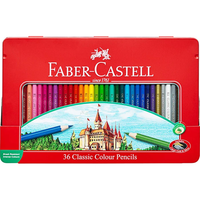 Μολύβια χρώματος Faber-Castell εξάγωνα σε μεταλλική κασετίνα 36 τεμ. (FABER-CASTELL Buntstift hexagonal 36er - Μεταλλικό κουτί)