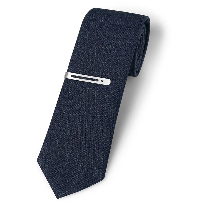 Swarovski Silver Tie Clip with 100% Wool Blue Houndstooth Tie - Model 5497418