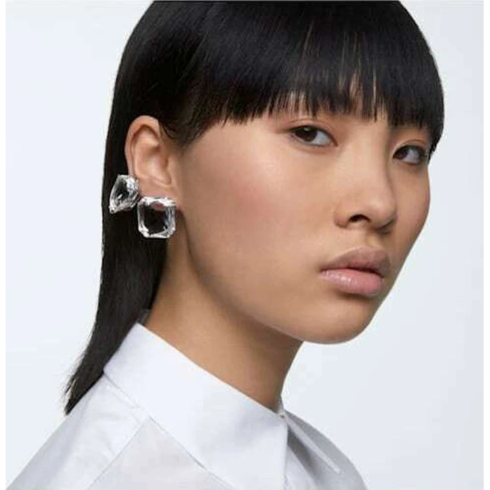 Swarovski Mesmera Square Cut Single Stud Earring with Clip — Silver with Stones (Model 5600756)