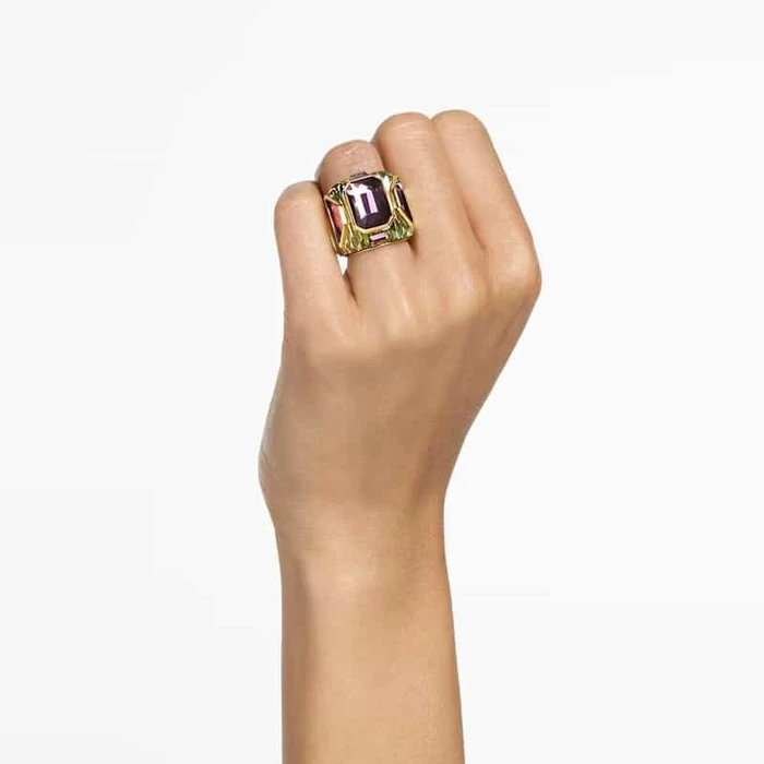 Swarovski Chroma Cocktail Women's Ring with Green Stones Gold Plated 5630317