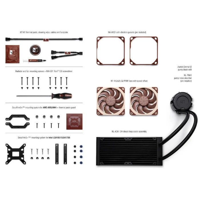 Noctua NL-LC1-24 v2 240mm AIO CPU Liquid Cooler with 2 x NF-A12x25 G2 PWM 120mm Fans