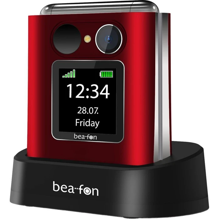 Bea-Fon Fold 10 Silver Line Flip Phone (Red-Silver)