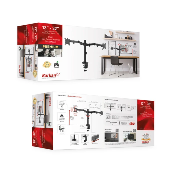 Βάση Monitor Γραφείου Barkan M142T 13" - 32" για Δύο Οθόνες