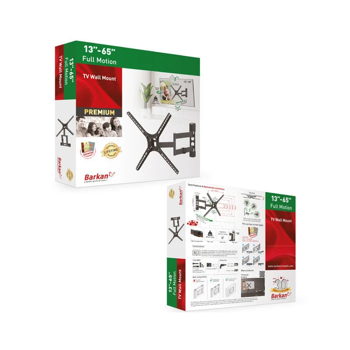 Βάση Τηλεόρασης Τοίχου Barkan BM343 13" - 65" με Βραχίονα και Κλίση Μαύρη