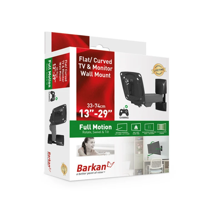 Βάση Τηλεόρασης Τοίχου Barkan E130.B 13" - 29" με Βραχίονα και Κλίση