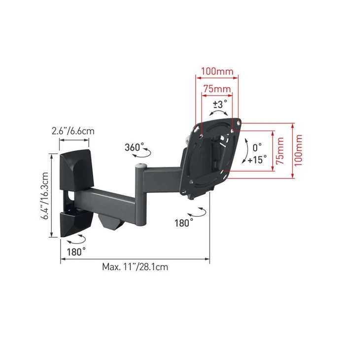 Βάση Τηλεόρασης Τοίχου Barkan E140.B 13" - 29" με Διπλό Βραχίονα και Κλίση