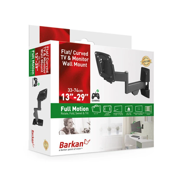 Βάση Τηλεόρασης Τοίχου Barkan E140.B 13" - 29" με Διπλό Βραχίονα και Κλίση