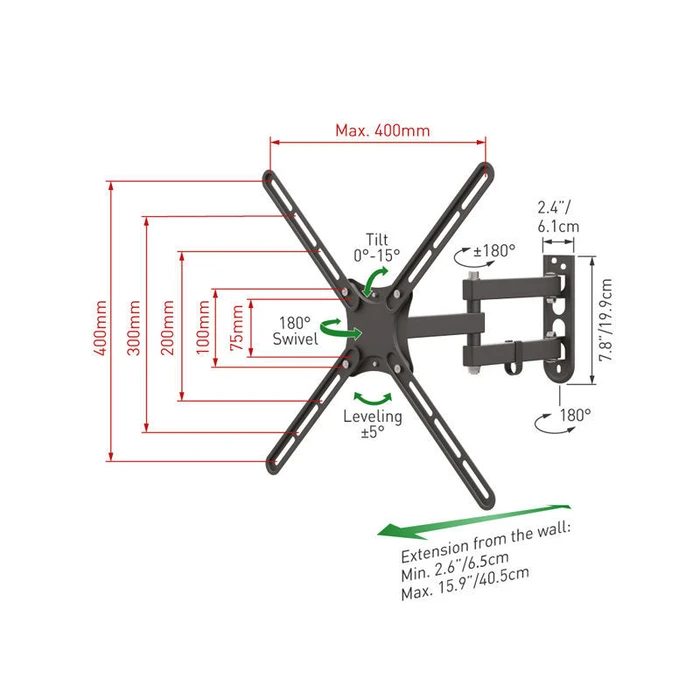 Βάση Τηλεόρασης Τοίχου Barkan E3433 13" - 65" με Βραχίονα και Κλίση