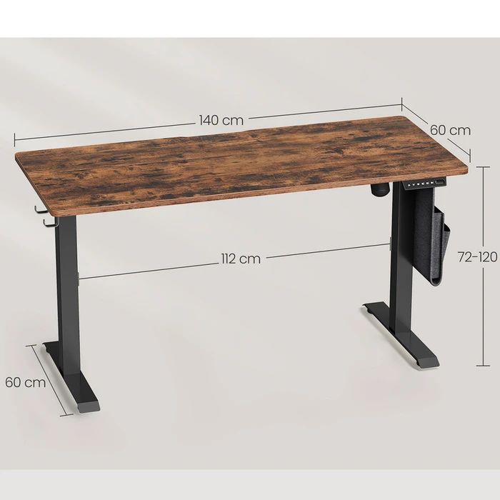 VASAGLE Ηλεκτρικά Ρυθμιζόμενο Γραφείο 140x60x72-120 εκ Rustic Brown, LED & USB (LSD174X01V1)