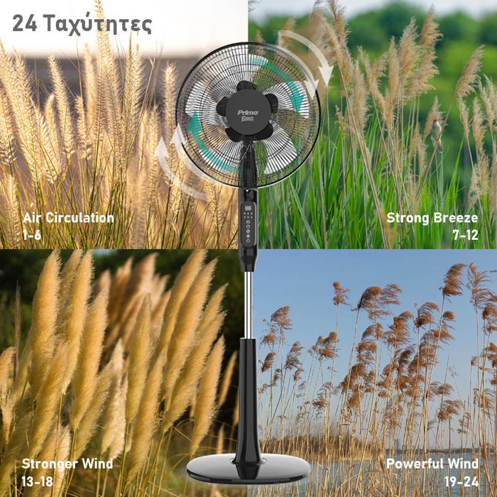 Ανεμιστήρας Ορθοστάτης Primo PRSF-80615D 16'' Με Τηλεχειριστήριο Μαύρος