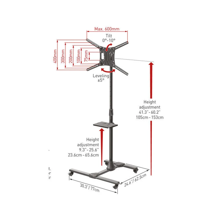 Βάση Τηλεόρασης Δαπέδου Barkan SW411H 13" - 83" με Κλίση και Ροδάκια