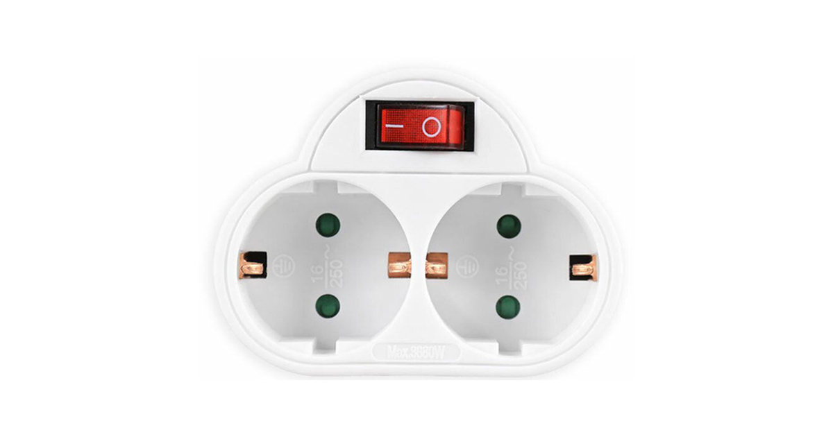 Ταφ Lamtech Splitter With 2 SCHUKO OUTLETS & ON/OFF Switch WHITE ...