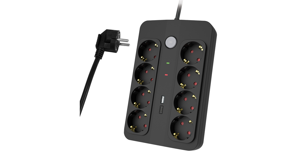 POWERTECH Surge Protected Power Strip PT-1535 8 Way with USB and USB C ...