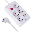 Πολύπριζο Maclean 4-socket cable + 3xUSB, 110-240V AC 50/60Hz, 2.1A max 2500W, 3m, White, MCE393 W