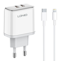 LDNIO φορτιστής τοίχου A2528M με καλώδιο 2x USB C 35W MFi λευκό