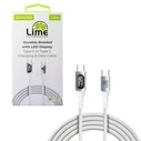 Lime LBLCC01 Ανθεκτικό Πλεκτό Καλώδιο USB-C σε USB-C με Οθόνη LED 120W, 1,2m Λευκό