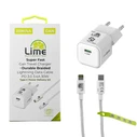 Lime Φορτιστής Ταξιδιού GaN 25W + Πλεκτό Καλώδιο USB-C σε Lightning LBCL01