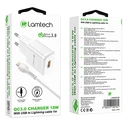 Φορτιστής Πρίζας Lamtech Charger QC3.0 18W With Lightning Cable 1M WHITE