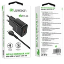 Φορτιστής Πρίζας Lamtech Quick Charger USB3.0 18W With Type-C 1M Black