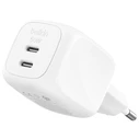 Καθολικός φορτιστής μπαταριών Belkin Dual USB-C GaN Wall Charger 50W PD + PPS λευκό