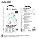 Φορτιστής Αυτοκινήτου Lamtech 2xUSB 2,4A With Type-C Cable 1M WHITE